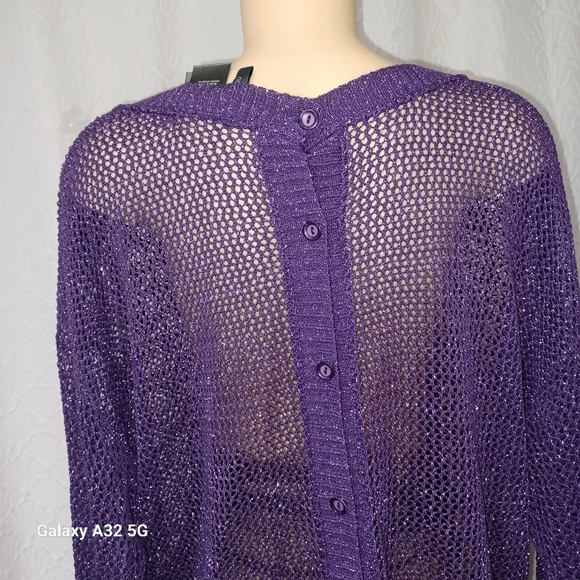 Bisou Bisou New Women XL Purple Mesh Women's Sweater - Picture 7 of 13